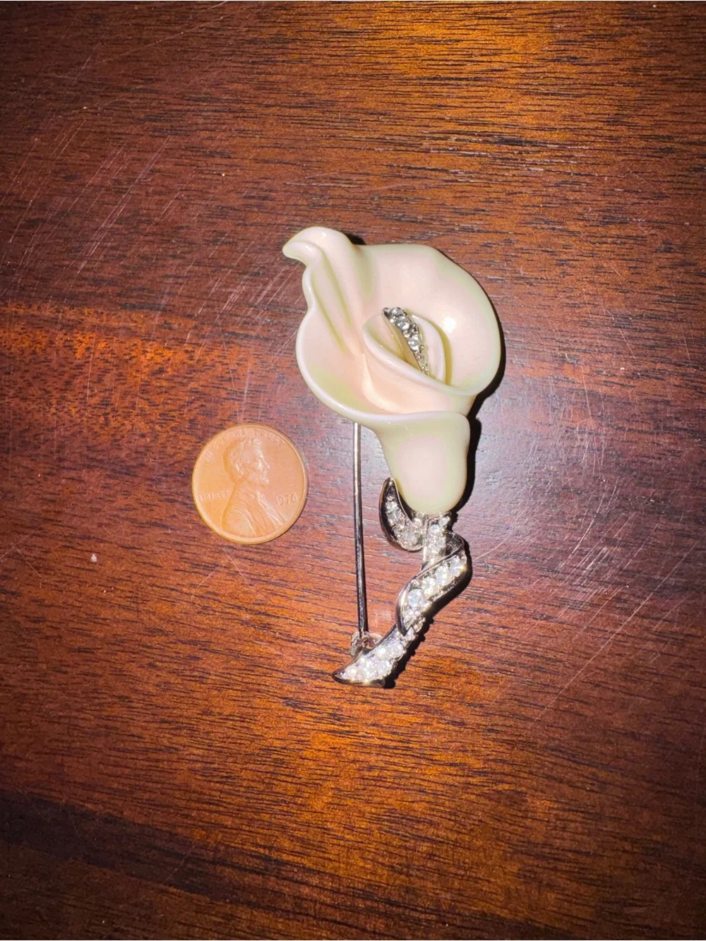 Nolan Miller Cream Calla Lily Brooch with Silver Crystal Stem